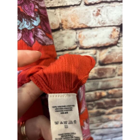 Free People Red floral sleeveless tunic top blouse women’s size Xs - Picture 5 of 8